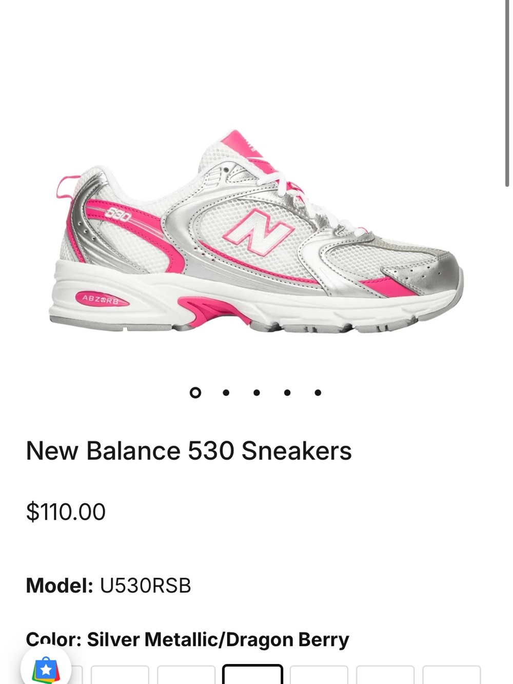 New Balance Women's Silver and Dragon Berry Pink 530 Sneakers